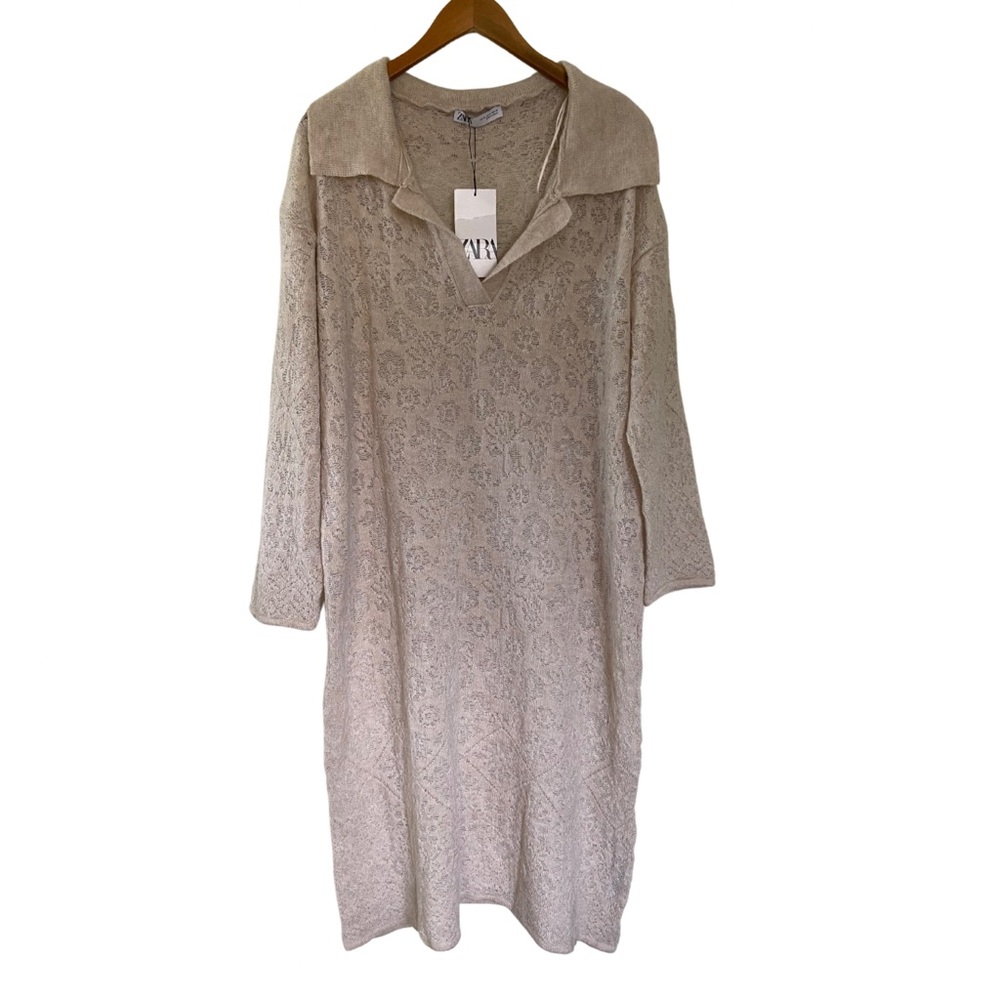 ZARA Pointelle Knit Polo Midi Dress XL